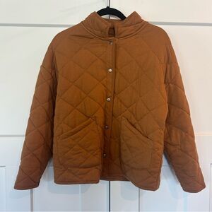 Time and Tru Tan Puffer Jacket Quilted Design High Collar